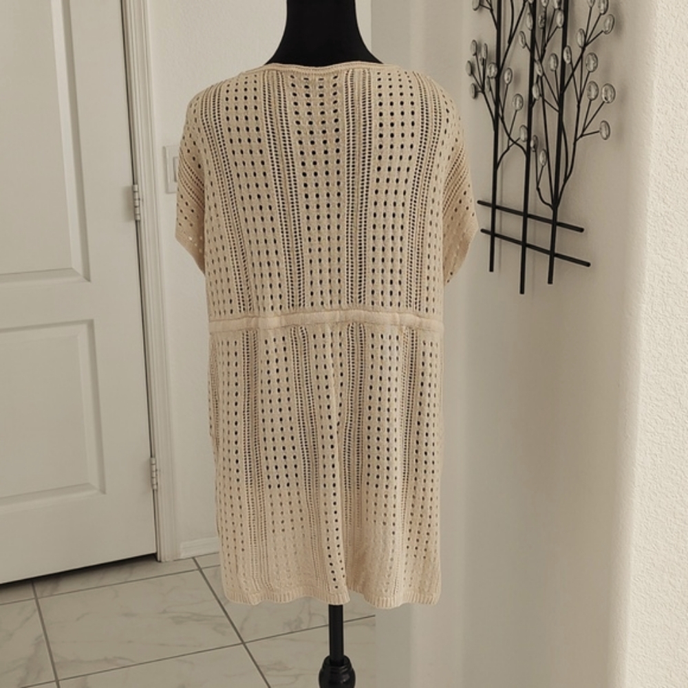 Like New Merokeety Nude Tan Open Weave Knit Tunic Short Cap Sleeves XXL Top - Picture 7 of 13